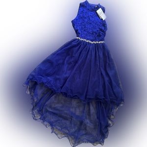 Girl’s NWT Royal Blue Hi-Lo Chiffon and Lace Dress Size 12